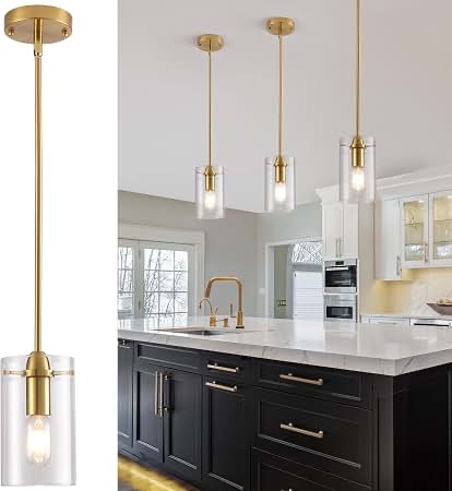 SEE ATTACHED PHOTO: Modern Gold Pendant Lights Kitchen Island,Adjustable Hanging Pendant Light with Clear Glass Shade,Single Pendant Light Fixtures