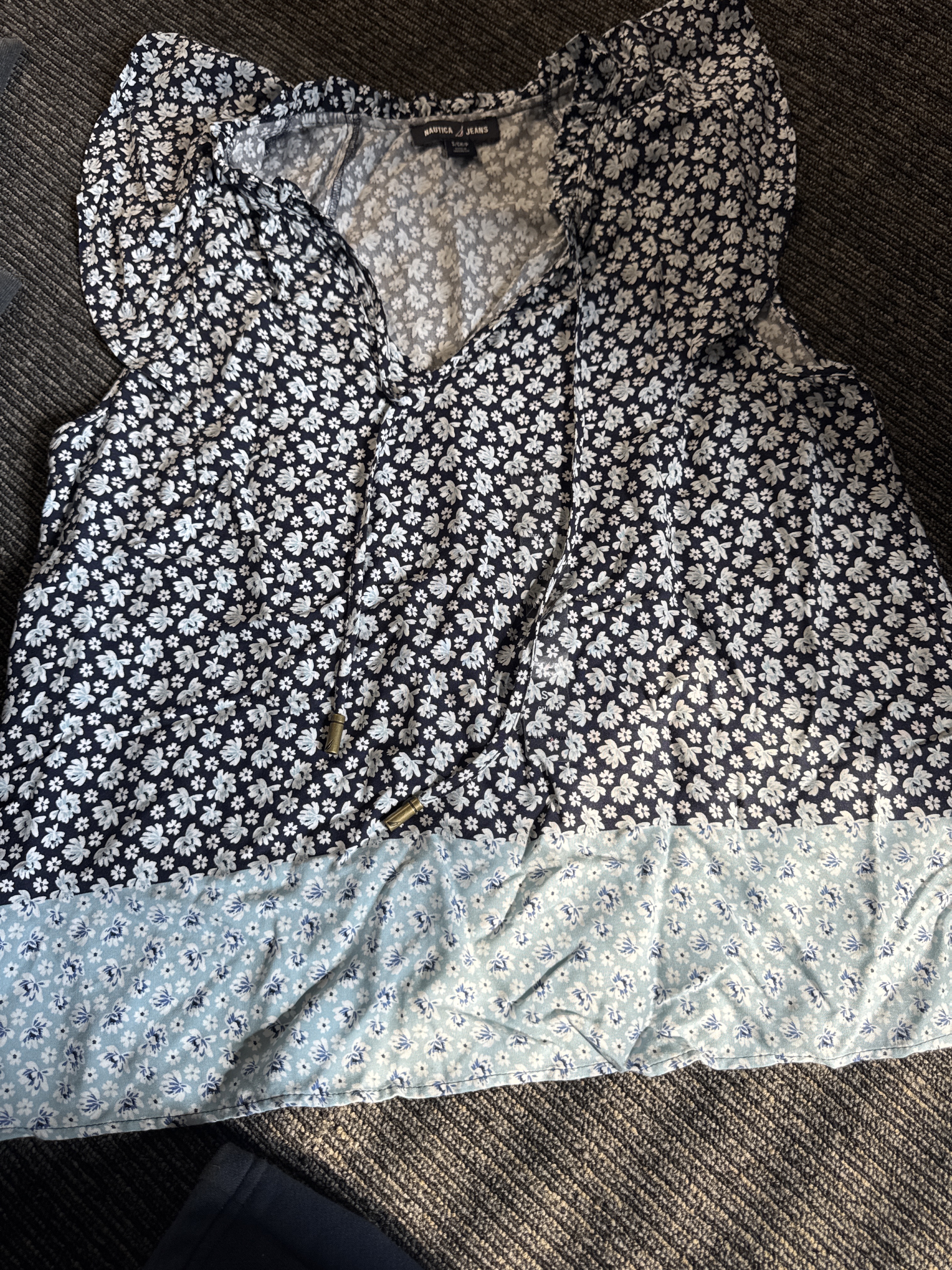 Nautica Jeans Women's Tile-Print Linen-Blend Blouse SIZE SMALL