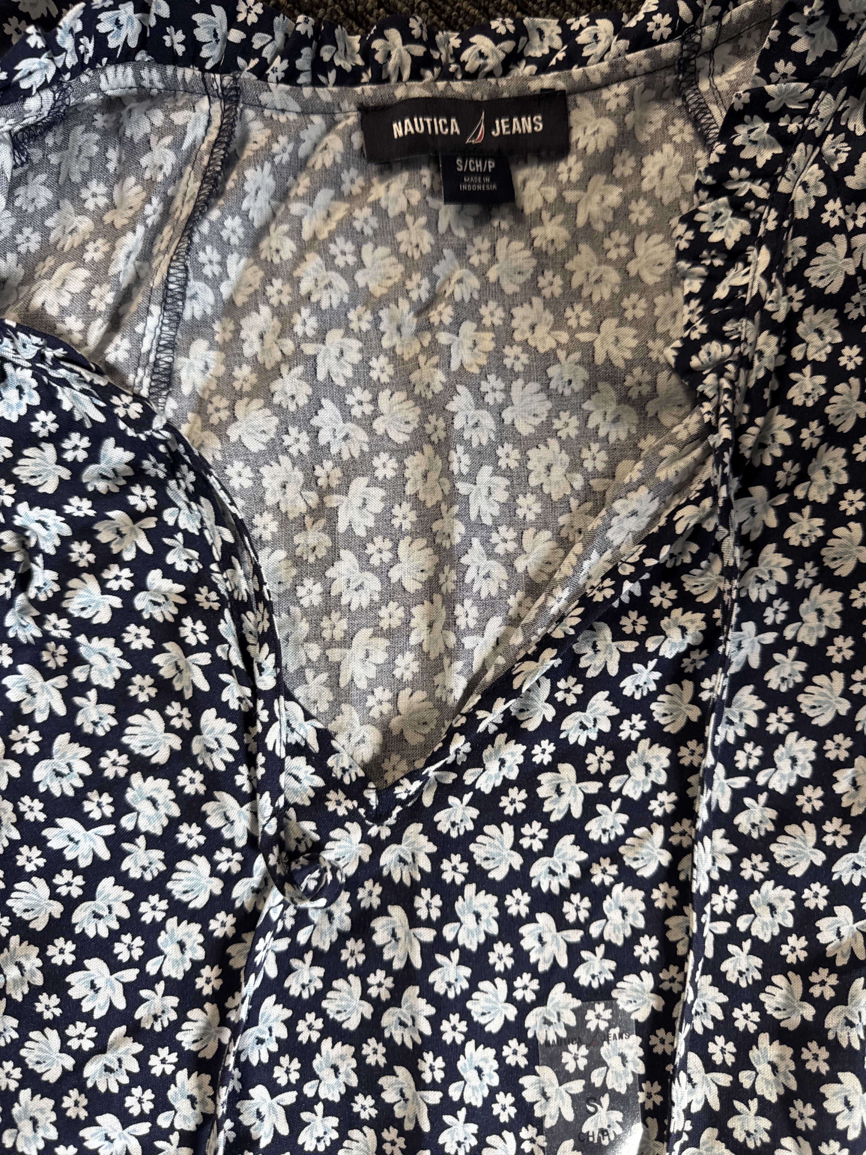Nautica Jeans Women's Tile-Print Linen-Blend Blouse SIZE SMALL