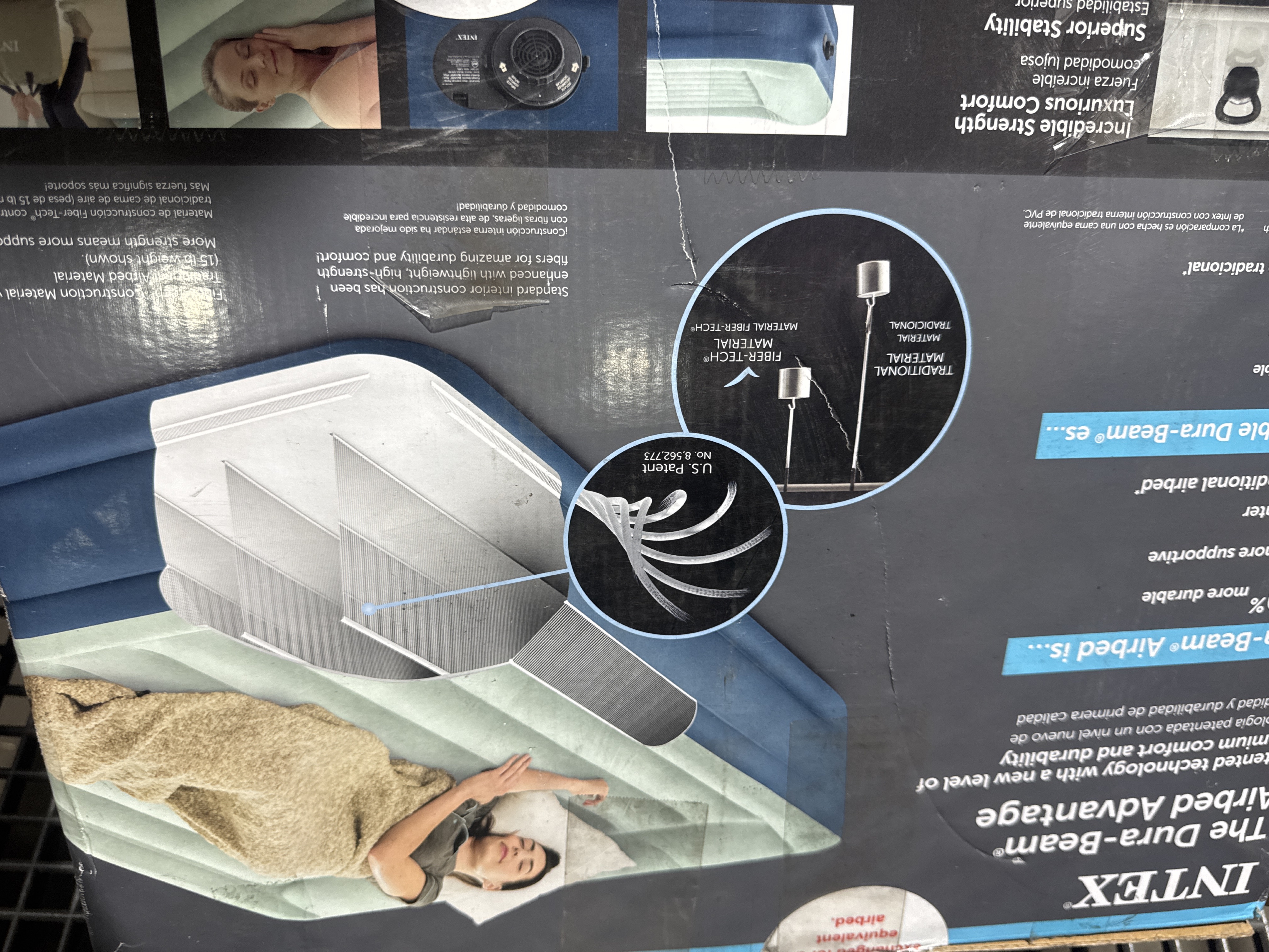 Intex Elevated 18 Pillow Rest Queen Air Mattress with Internal Pump - Off-White/Blue