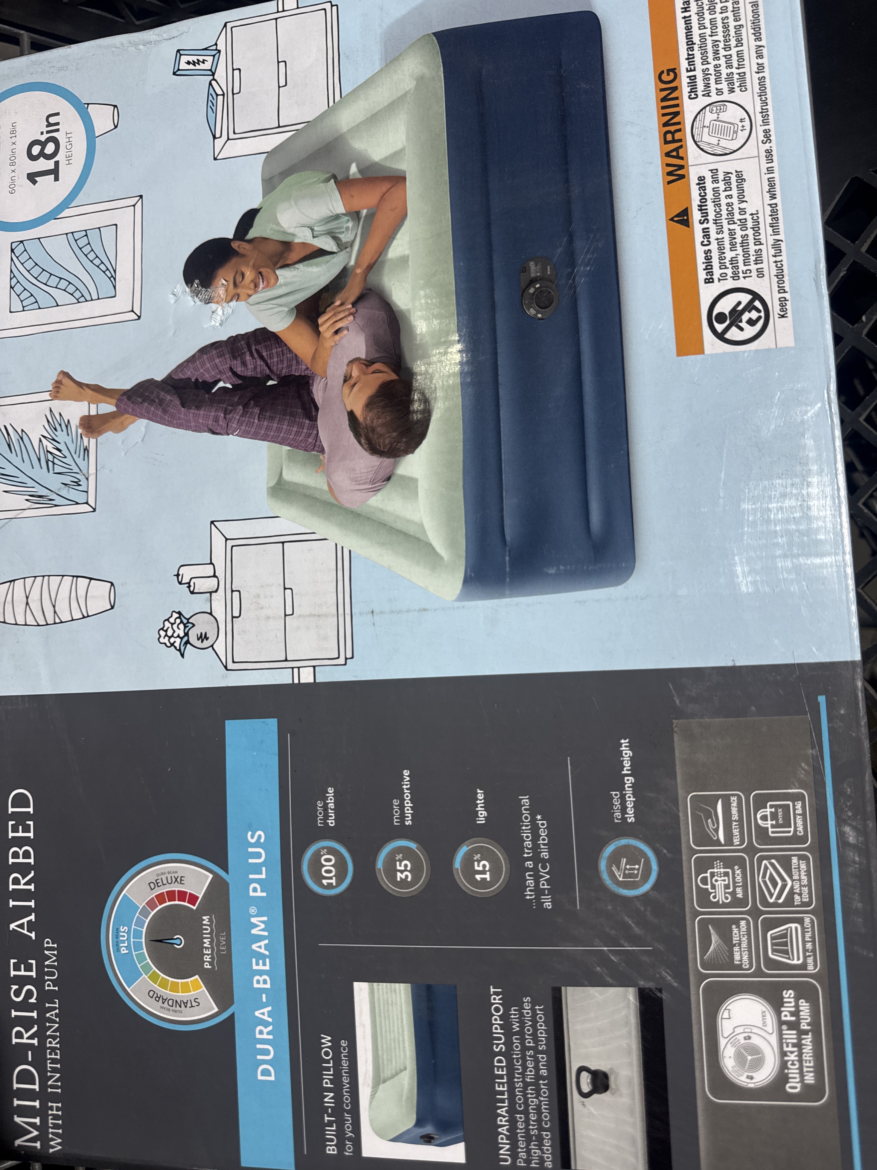 Intex Elevated 18 Pillow Rest Queen Air Mattress with Internal Pump - Off-White/Blue