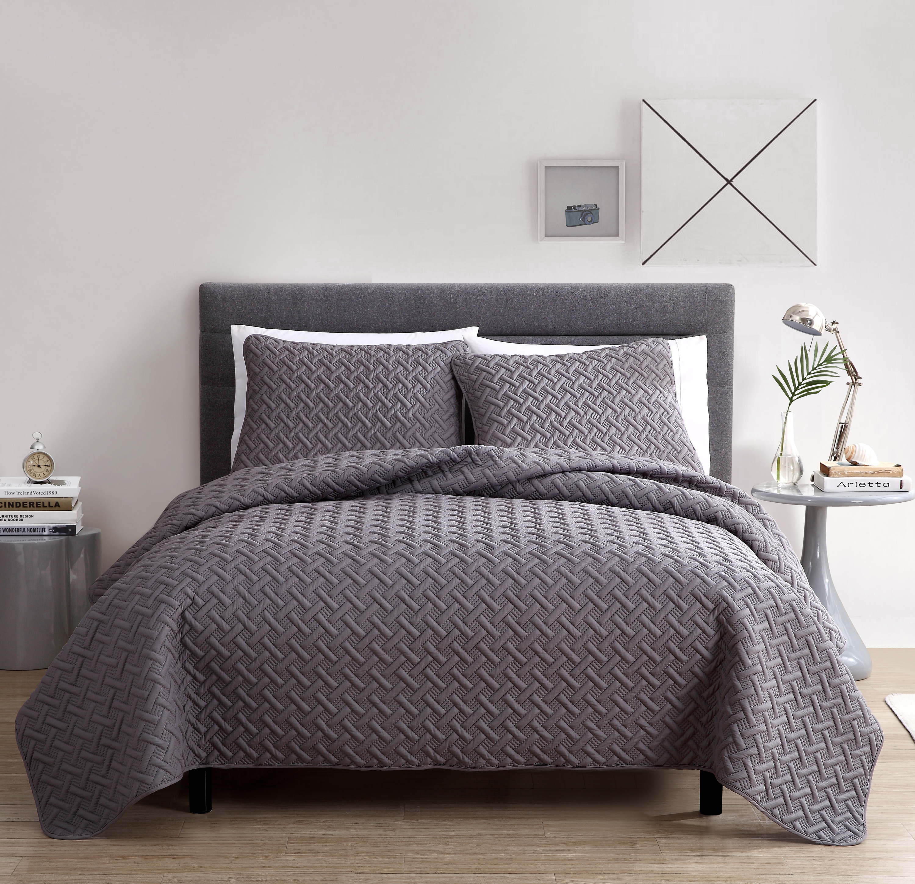 3pc Full/Queen Nina Embossed Quilt Set Blue - VCNY Home: Hypoallergenic Microfiber Coverlet with Shams