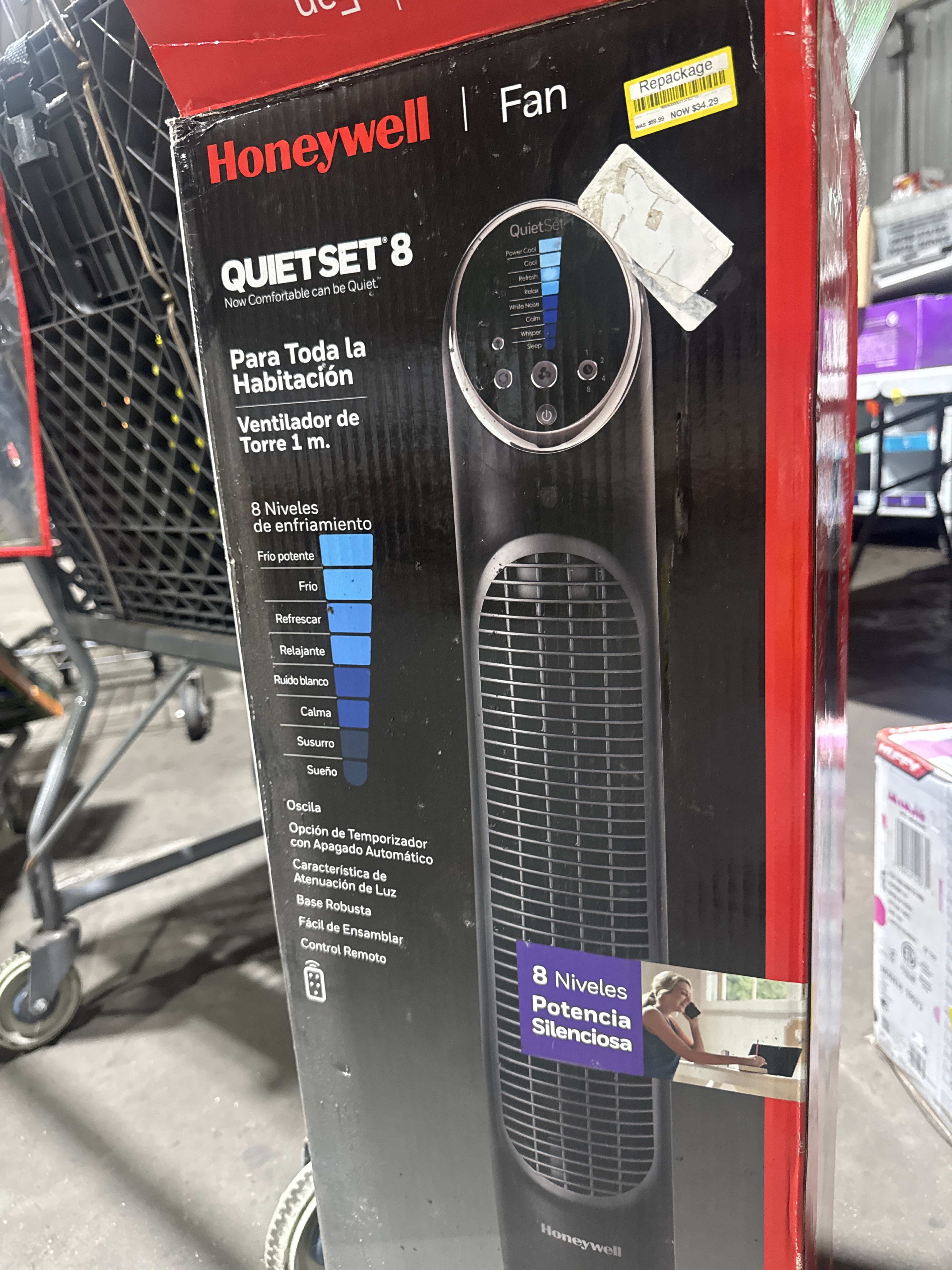 Honeywell 40 Black Quiet Set Oscillating Tower Fan 30ft Air Circulation Power 8 Speed Auto off Timer HYF290B
