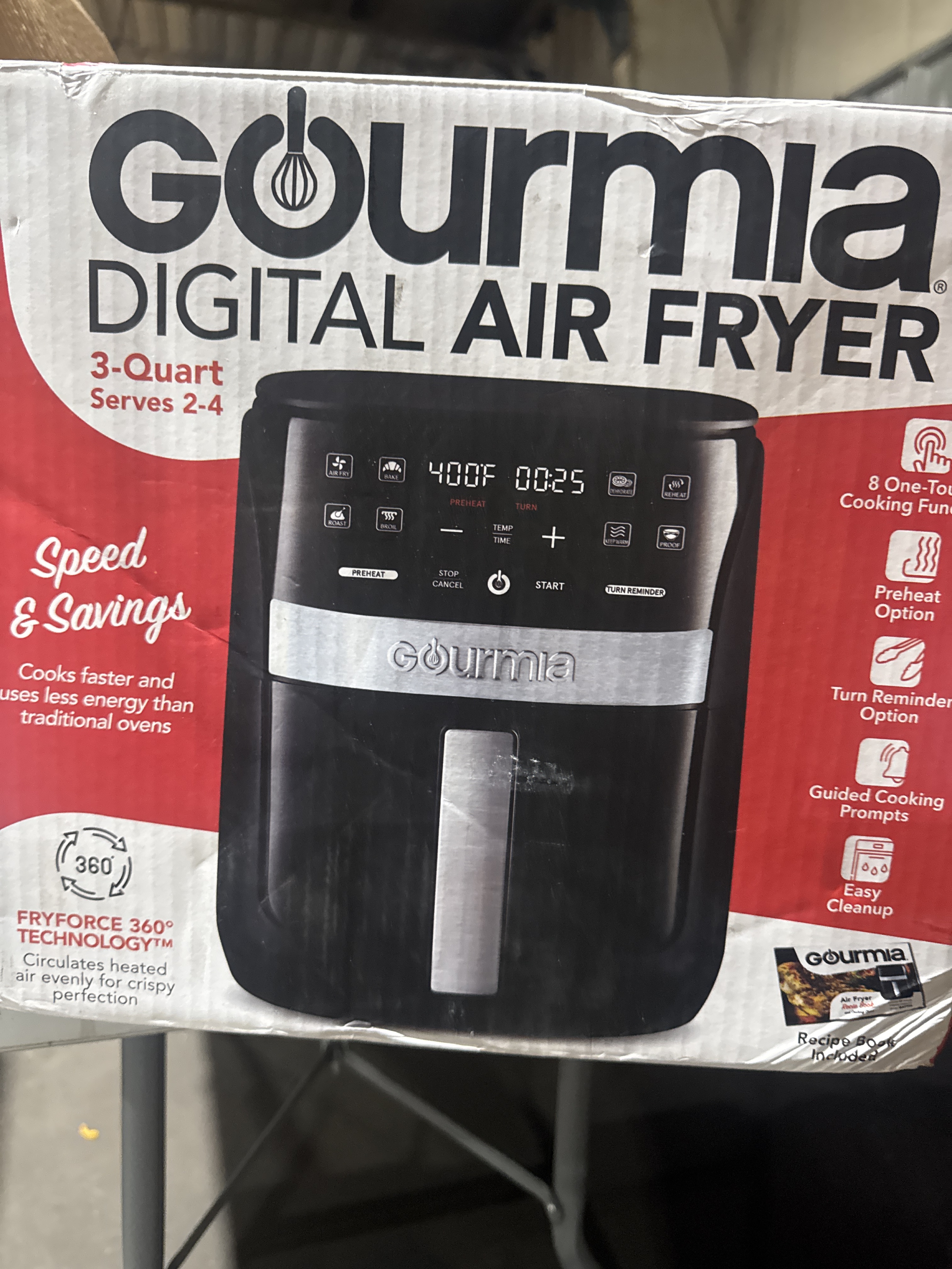 Gourmia Digital 3qt Air Fryer with Guided Cooking Prompts Black/Stainless Steel Finish: 1500W Dishwasher-Safe Parts